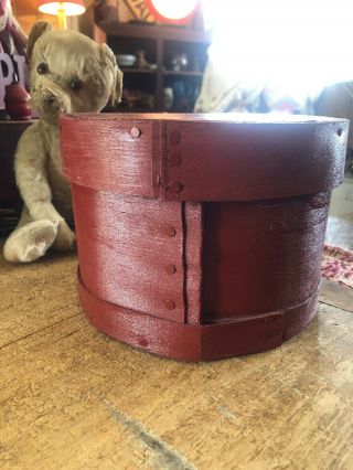 Antique Primitive Round Pantry Cheese Box Red Color Paint