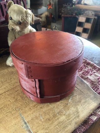 ANTIQUE PRIMITIVE ROUND PANTRY CHEESE BOX RED COLOR PAINT 2