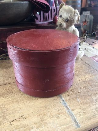 ANTIQUE PRIMITIVE ROUND PANTRY CHEESE BOX RED COLOR PAINT 4