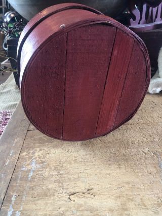 ANTIQUE PRIMITIVE ROUND PANTRY CHEESE BOX RED COLOR PAINT 5