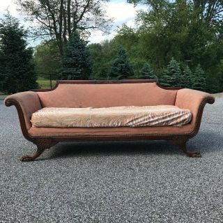 Antique Duncan Phyfe Claw Foot Carved Mahogany Sofa For Restoration