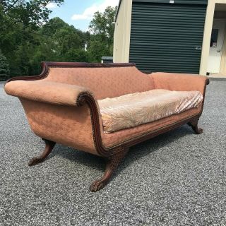 antique Duncan Phyfe claw foot carved mahogany sofa for restoration 2