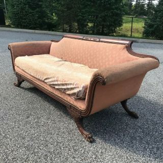 antique Duncan Phyfe claw foot carved mahogany sofa for restoration 3