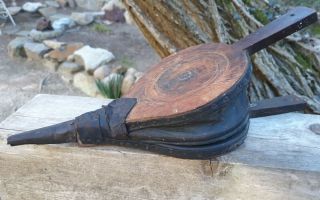 Antique Fireplace Bellows Primitive Wood Leather Tin Tip Rustic Hearth