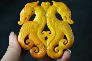 Exquisite Chinese Old Jade Carved Two - Sided Dragon Lucky Pendant J12