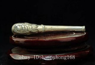 chinese old coper - plating silver hand engraving tobacco pipe a02 4