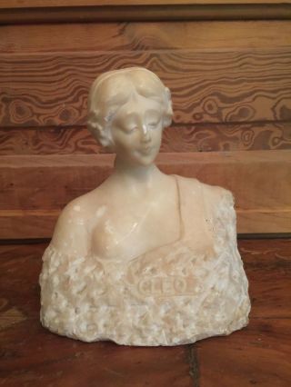 Antique Art Nouveau Alabaster Cleo Lady Bust Statue