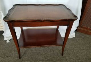 Vintage Imperial Mahogany 2 Tier End Side Table Leather Top Made In The Usa Ers