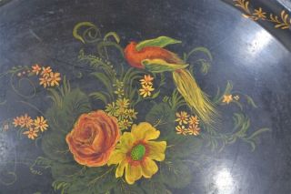 Tole Tin Tray Toleware 26 " Oval Hand Painted Bird Flowers 1800