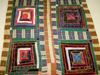 Antique Vintage Handmade Crazy Patch Quilt Knotted Comforter Feedsack Backing
