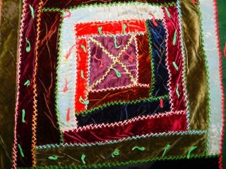 Antique Vintage Handmade CRAZY PATCH QUILT Knotted Comforter Feedsack Backing 4
