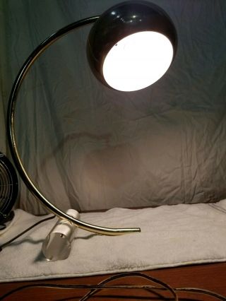 Mid Century Adjustable Brass Globe Table Lamp With Round Acrylic Base