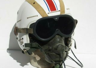 Korean War Era Flight Fighter Jet Helmet W/ Goggles Oxygen Mask