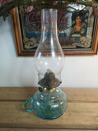 Vintage Antique Light Blue Glass Finger Oil Lamp