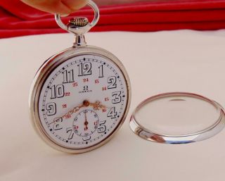 1921 OMEGA 15 JEWELS Pocket Watch 24 H DIAL in FINE SILVER CASE - RUNS 3
