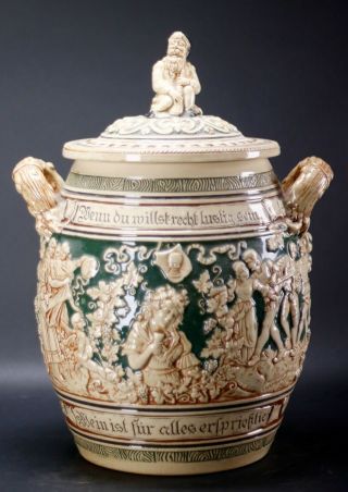 Antique German Musterschutz Double Handle Lidded Pottery Crock Jar