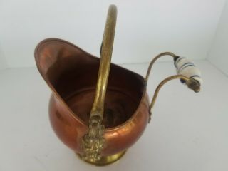 Vintage Copper/brass Lion Head Coal Fireplace Ash Scuttle Bucket With Handle