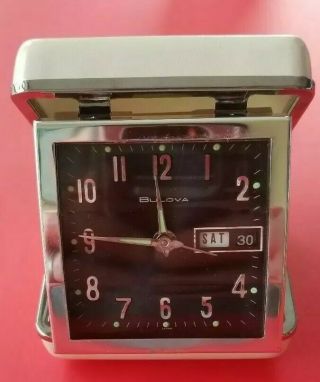Vintage Bulova Travel Alarm Clock And Date In White Case