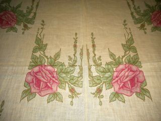 Antique Arts & Crafts Nouveau Roses Light Cotton Fabric Pink Green Soft Yellow