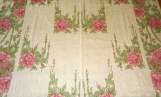 Antique Arts & Crafts Nouveau Roses Light Cotton Fabric Pink Green Soft Yellow 2