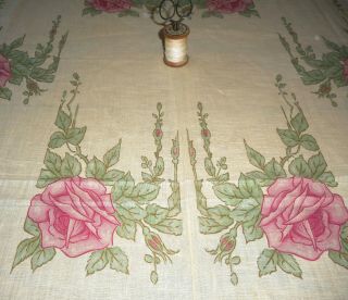 Antique Arts & Crafts Nouveau Roses Light Cotton Fabric Pink Green Soft Yellow 3