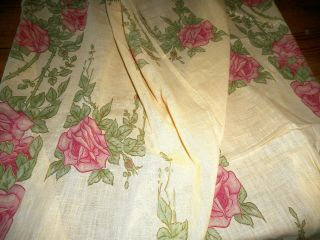 Antique Arts & Crafts Nouveau Roses Light Cotton Fabric Pink Green Soft Yellow 4