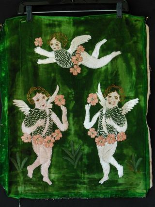 Antique Emerald Green Velvet Fairy Fairies 1900 