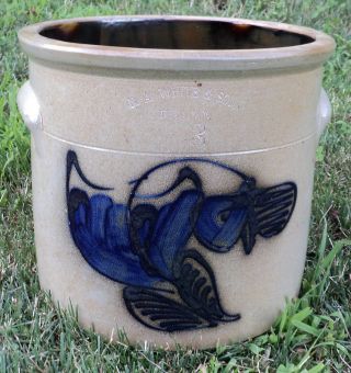 Vtg Antique N.  A.  White Utica Ny Cobalt Blue Freehand Butterfly 3 Gallon Crock