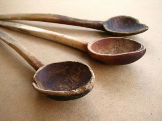 Old Antique Primitive Wooden Wood Kitchen Tools Hand Made Spoons Paddles 20th