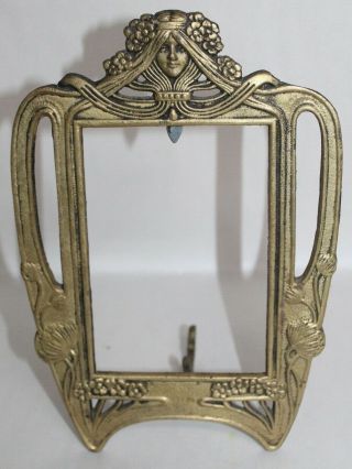 Antique Art Nouveau Lady Frame Heavy Brass