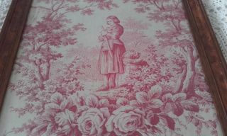 Antique French Art / Toile De Jouy Fabric Picture Joan Of Arc Textiles Roses