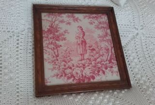 Antique French Art / Toile de Jouy Fabric Picture Joan of Arc Textiles Roses 2