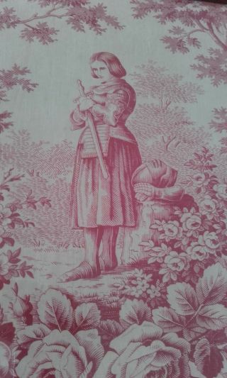 Antique French Art / Toile de Jouy Fabric Picture Joan of Arc Textiles Roses 3