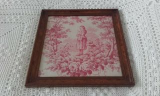 Antique French Art / Toile de Jouy Fabric Picture Joan of Arc Textiles Roses 6