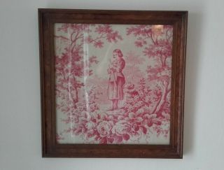 Antique French Art / Toile de Jouy Fabric Picture Joan of Arc Textiles Roses 8