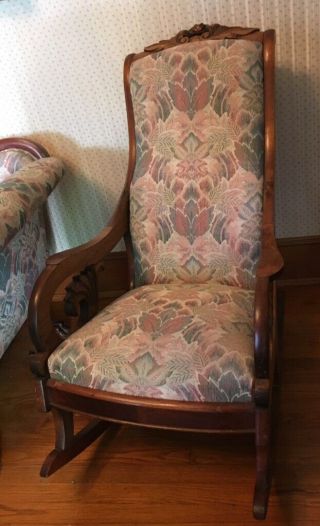 Ch024: American Country Rocking Chair Fabric And Wood Local Pickup
