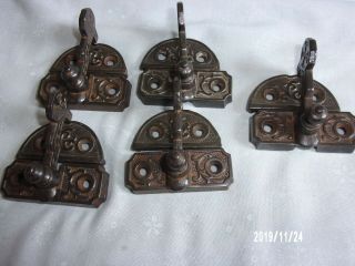 4 Vtg Antique Sash Window Locks Set Of 5 Swing Arm Cast Steel Ornate Design
