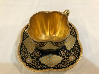 Antique Black Knight Jeweled Cobalt Gold Cup Saucer.