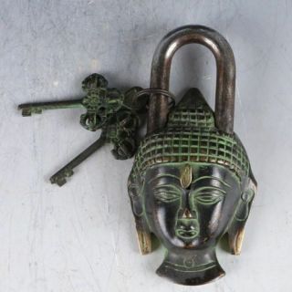 Chinese Ancient Decorative Bronze Kwan - Yin Lock & Key