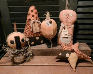 Grouping Of Primitive Handmade Halloween Fall Creations Ooak