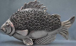 Collectable Chinese Old Handwork Miao Silver Carve Vivid Goldfish Royal Statue