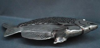 Collectable Chinese Old Handwork Miao Silver Carve Vivid Goldfish Royal Statue 6
