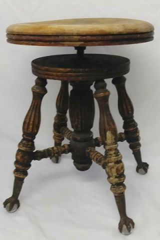 Antique Charles Parker Wooden Piano Stool With Claw Feet For Restoration