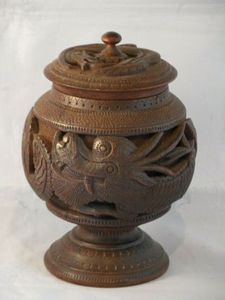 Antique? Chinese? Tea Caddy Detailed Hand Carved Dragons With Metal Liner & Lid