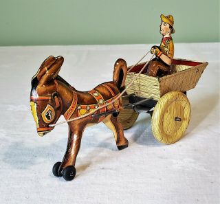 Marx Toys Tin Litho Wind - Up Donkey Cart Action Toy 50 