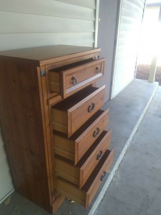 Vintage Dresser Wooden Five Drawer.