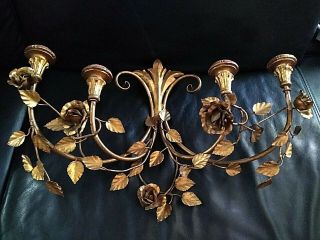Vtg Italian Gilt Tole Wood Wall Sconce 24 X 16 X 8 " Color Candle Florentine