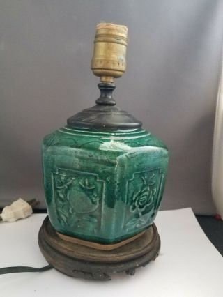 Antique Chinese Green Shiwan Guangzu Lamp