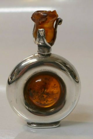 Gorgeous Sterling Silver & Amber Perfume With Rose Design