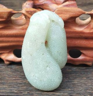 Natural Hetian Jade Hand - Carved Statue Fu Shou Melon Exquisite Pendant